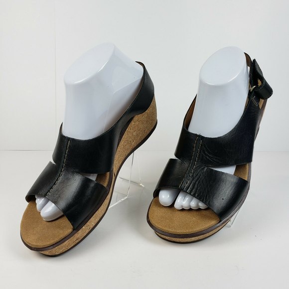 Clarks Womens US 10 Rosemund Dune Platform Sandals Black Slingback Hook And Loop - Picture 3 of 12